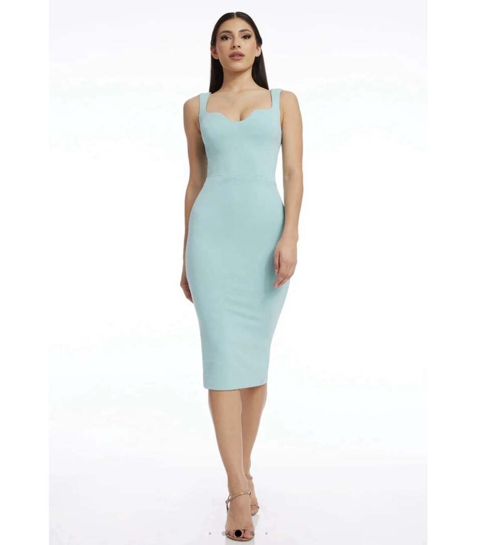 Dress The Population Sloan Dress Size L Tranquil Blue Bodycon Midi Cocktail